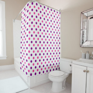 White Purple Pink Polka Dots Pattern Shower Curtain