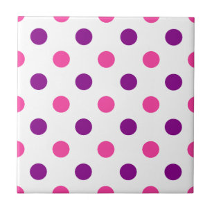 White Purple Pink Polka Dots Pattern  Tile