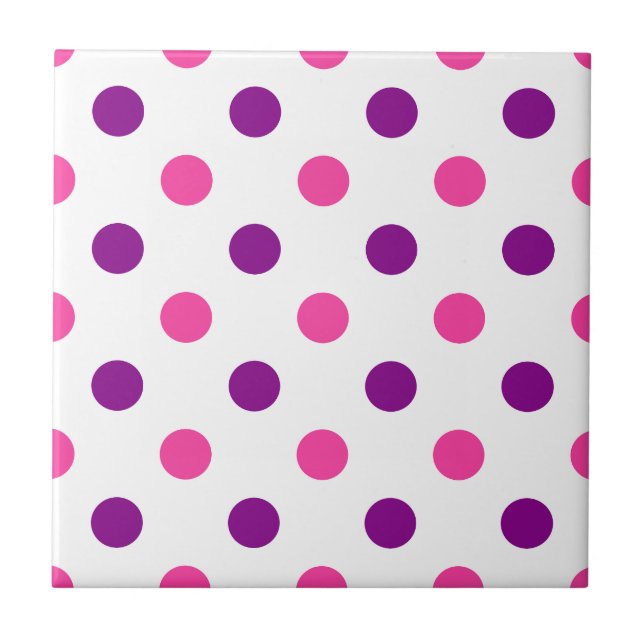 White Purple Pink Polka Dots Pattern  Tile (Front)