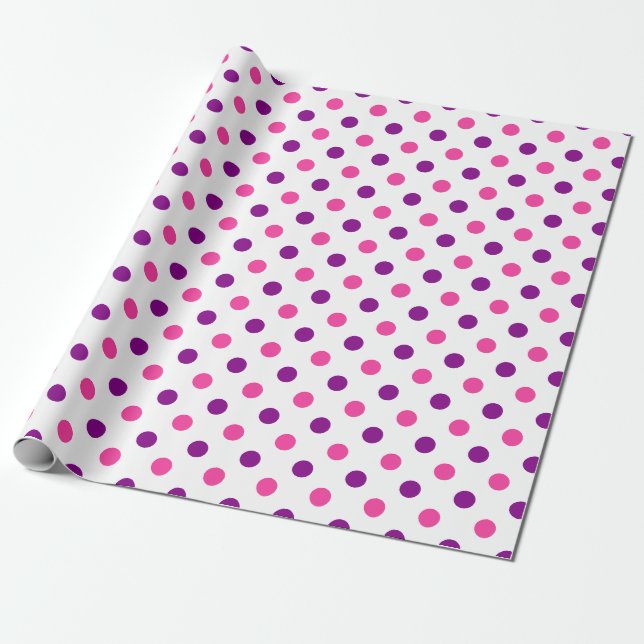 White Purple Pink Polka Dots Pattern  Wrapping Paper (Unrolled)