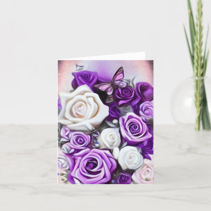 White & Purple Roses Thank You Card