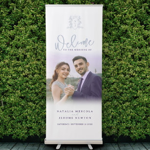 White purple silver crown monogram wedding photo retractable banner