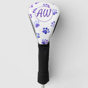 White Purple Textured Paw Print Personalised Golf Head Cover