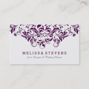 White & Purple Vintage Floral Swirls Lace Business Card