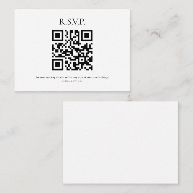 White QR Code Contemporary Wedding RSVP Enclosure Card (Front/Back)