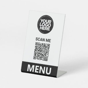 White Qr Code Menu Logo Contactless Modern Pedestal Sign