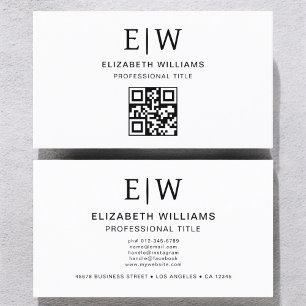 White QR Code Monogram Minimalist  Business Card