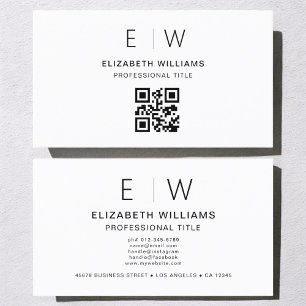 White QR Code Monogram Minimalist Modern Business Card