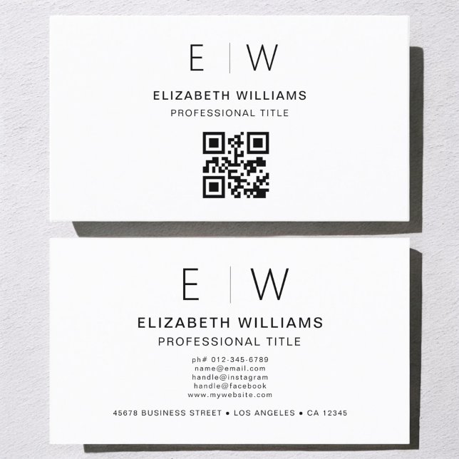 White QR Code Monogram Minimalist Modern Business Card (Creator Uploaded)