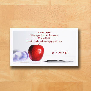 White QR Code School Teacher Red Apple Business Card