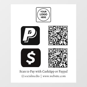 White QR Payment   CashApp & PayPal Display Window Cling