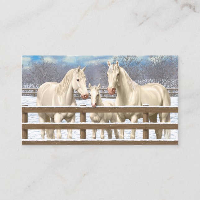 White Quarter Horses In Snow Business Card (Front)