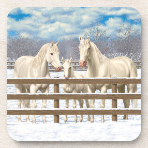 White Quarter Horses In Snow Coaster