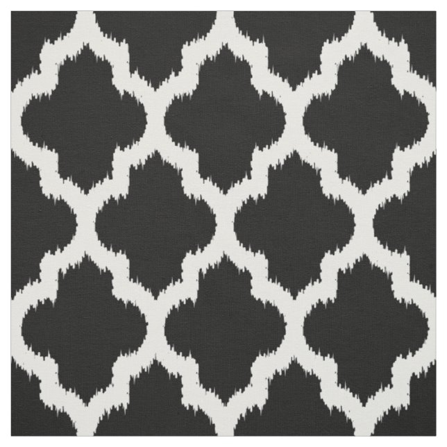 White Quatrefoil Ikat & Custom Black Background 2 Fabric (Swatch)