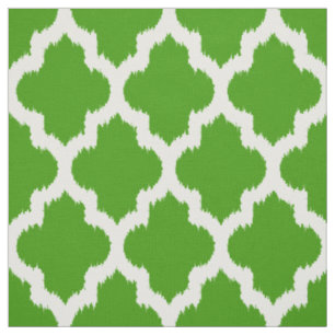 White Quatrefoil Ikat & Custom Green Background Fabric