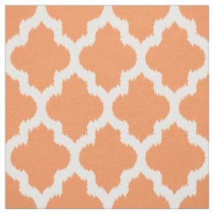 White Quatrefoil Ikat & Custom Orange Background Fabric