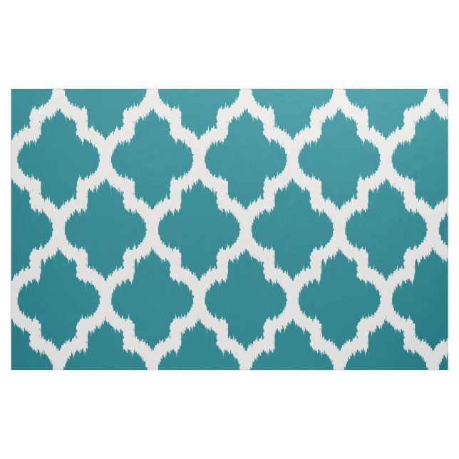 White Quatrefoil Ikat Custom Turquoise Background Fabric (Fat Quarter)