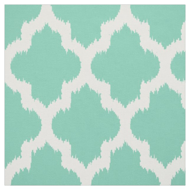 White Quatrefoil Ikat With Custom Mint Background Fabric (Swatch)