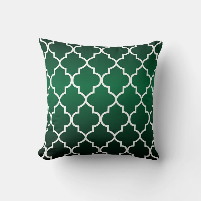 White Quatrefoil Pattern on Dark Forest Green Cushion (Front)