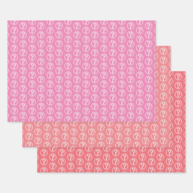White Question Marks Pattern On Pink Wrapping Paper Sheet (Set)
