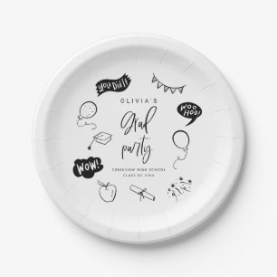 White Quirky Grad Icons Graduation Party Paper Plate