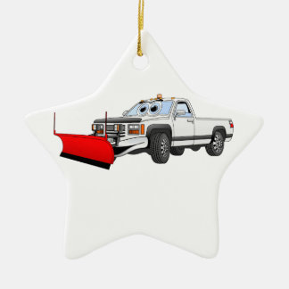 White R Pick Up Snow Plough Cartoon Ceramic Tree Decoration