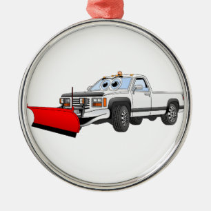 White R Pick Up Snow Plough Cartoon Metal Tree Decoration