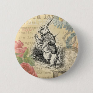 White Rabbit Alice Adventures Wonderland Art 6 Cm Round Badge