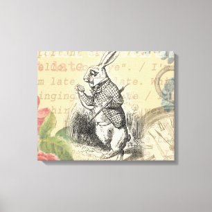 White Rabbit Alice Adventures Wonderland Art Canvas Print