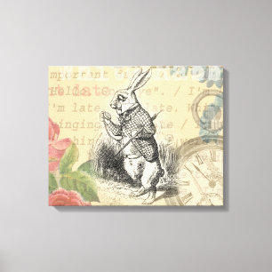 White Rabbit Alice Adventures Wonderland Art Canvas Print