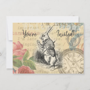 White Rabbit Alice Adventures Wonderland Art Invitation