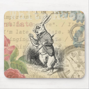 White Rabbit Alice Adventures Wonderland Art Mouse Mat