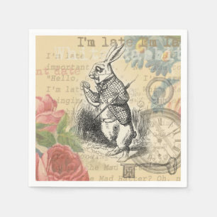 White Rabbit Alice Adventures Wonderland Art Napkin