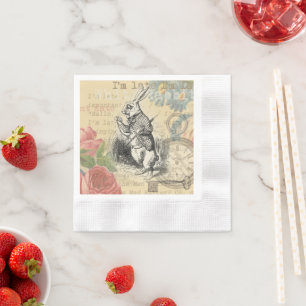 White Rabbit Alice Adventures Wonderland Art Napkin