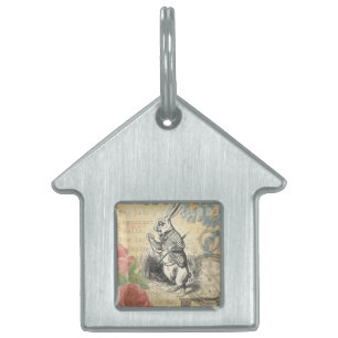 White Rabbit Alice Adventures Wonderland Art Pet Name Tag