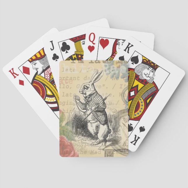 White Rabbit Alice Adventures Wonderland Art Playing Cards (Back)