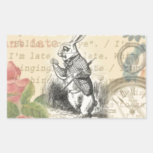 White Rabbit Alice Adventures Wonderland Art Rectangular Sticker