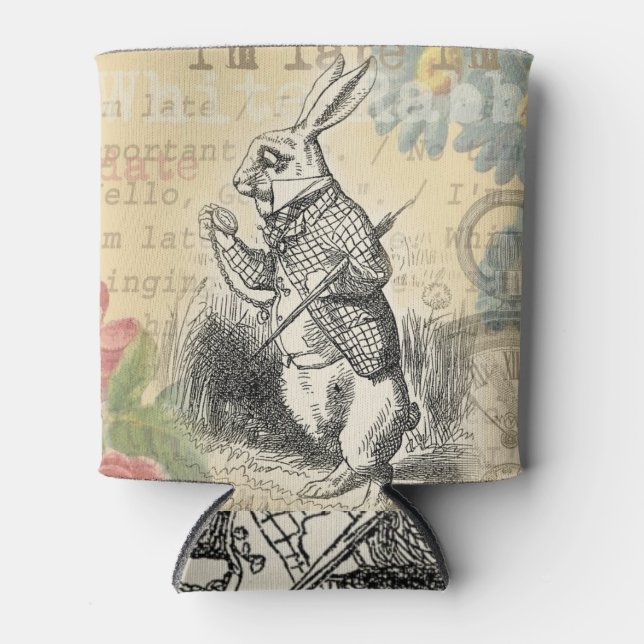 White Rabbit Alice in Wonderland Art Can Cooler (Front)