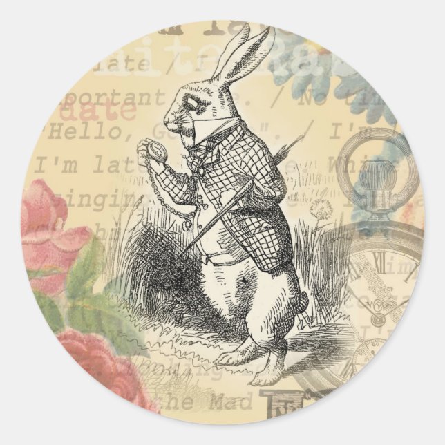 White Rabbit Alice in Wonderland Art Classic Round Sticker (Front)