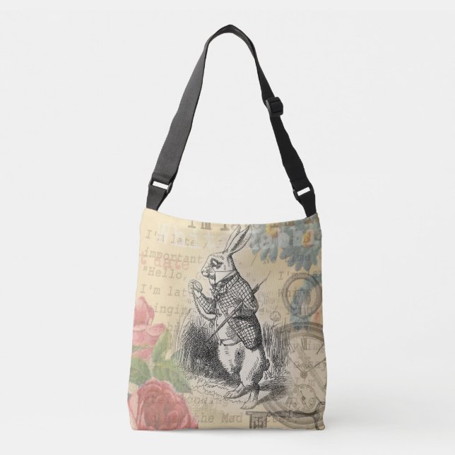White Rabbit Alice in Wonderland Art Crossbody Bag (Front)