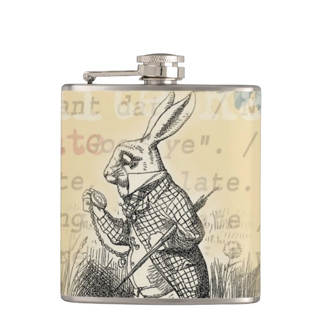 White Rabbit Alice in Wonderland Art Hip Flask (Front)
