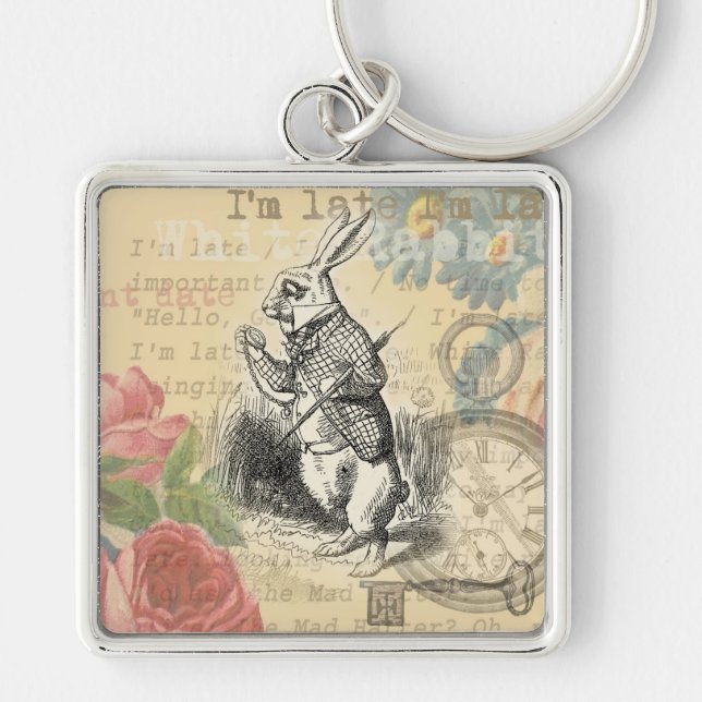White Rabbit Alice in Wonderland Art Key Ring (Front)