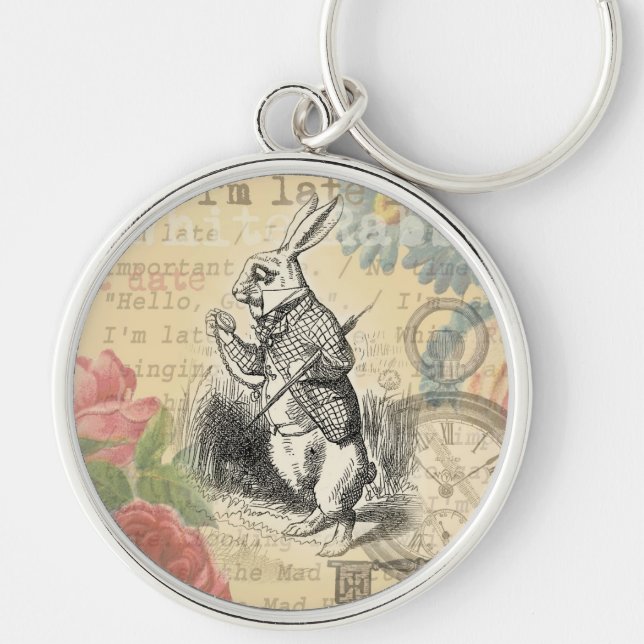 White Rabbit Alice in Wonderland Art Key Ring (Front)