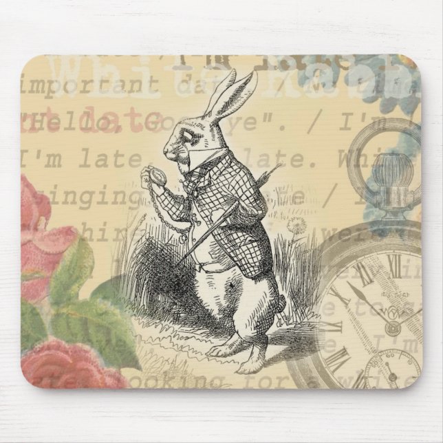 White Rabbit Alice in Wonderland Art Mouse Mat (Front)