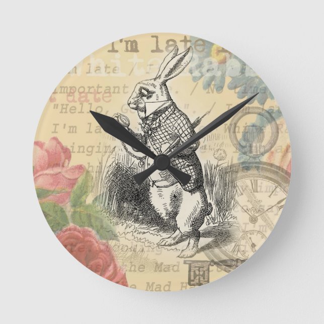 White Rabbit Alice in Wonderland Art Round Clock (Front)