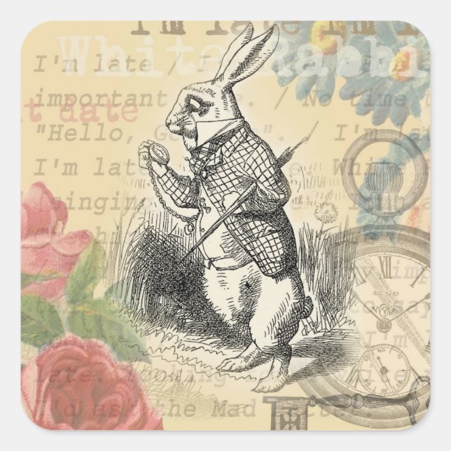 White Rabbit Alice in Wonderland Art Square Sticker (Front)