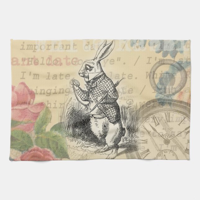 White Rabbit Alice in Wonderland Art Tea Towel (Horizontal)