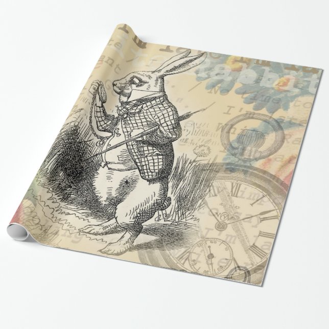 White Rabbit Alice in Wonderland Art Wrapping Paper (Unrolled)