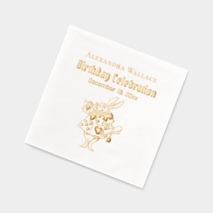 White Rabbit Alice in Wonderland Birthday Pty Name Foil Napkins