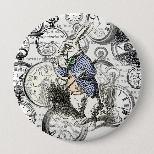 White Rabbit Alice in Wonderland Clocks 10 Cm Round Badge (Front)